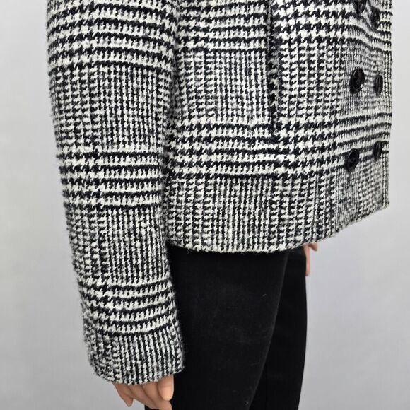 Banana Republic Houndstooth Plaid Jacket Peacoat Wool Blend Size 4 Black White - Picture 9 of 12